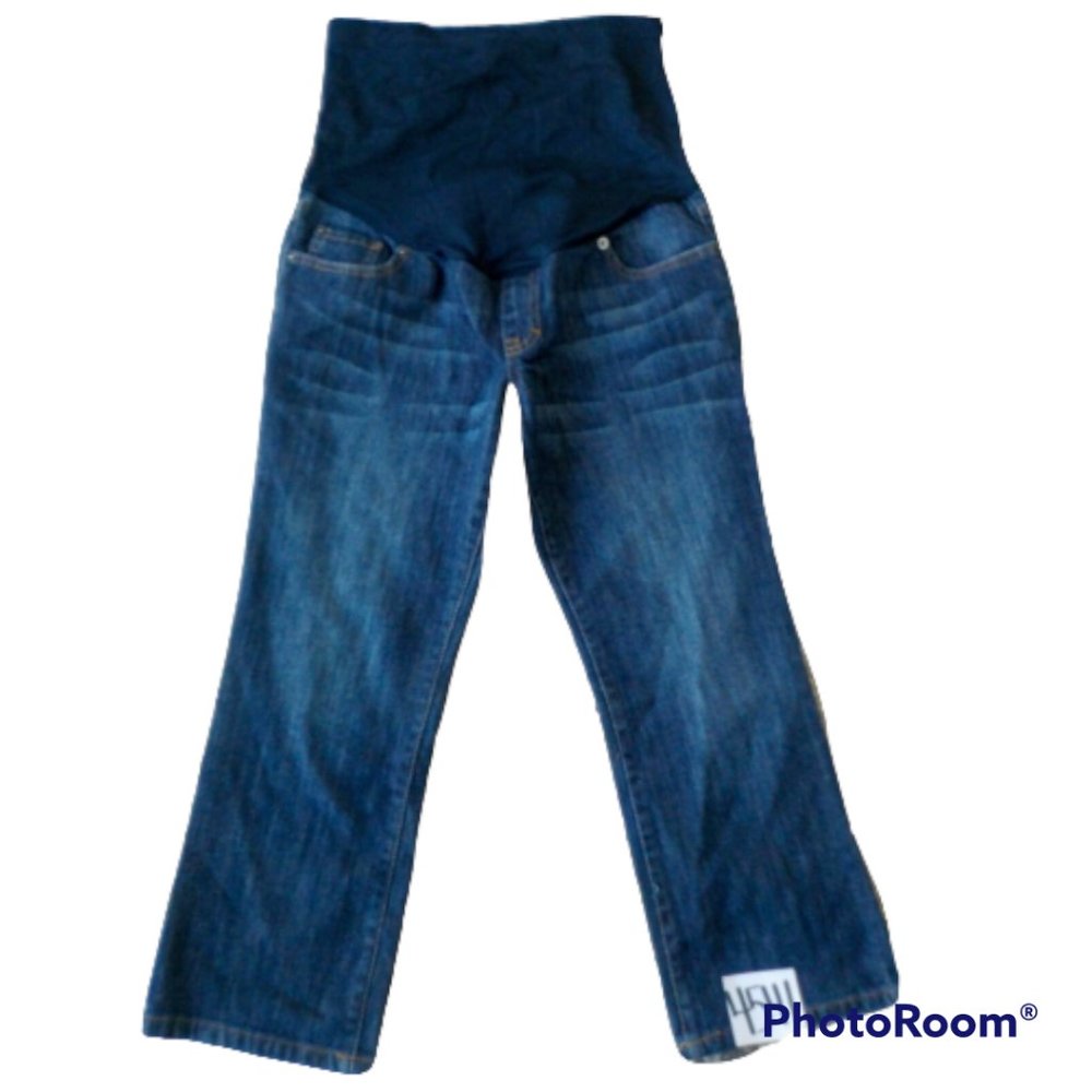 Maternity by Attitude Unknown Dark Blue Denim Capris Full Panel Womens